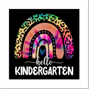 Hello Kindergarten Teacher Leopard Rainbow Back To School Posters and Art